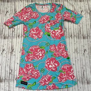 Simply Southern Size XS/S Womens Turquoise Pink Floral Mini T Shirt Dress